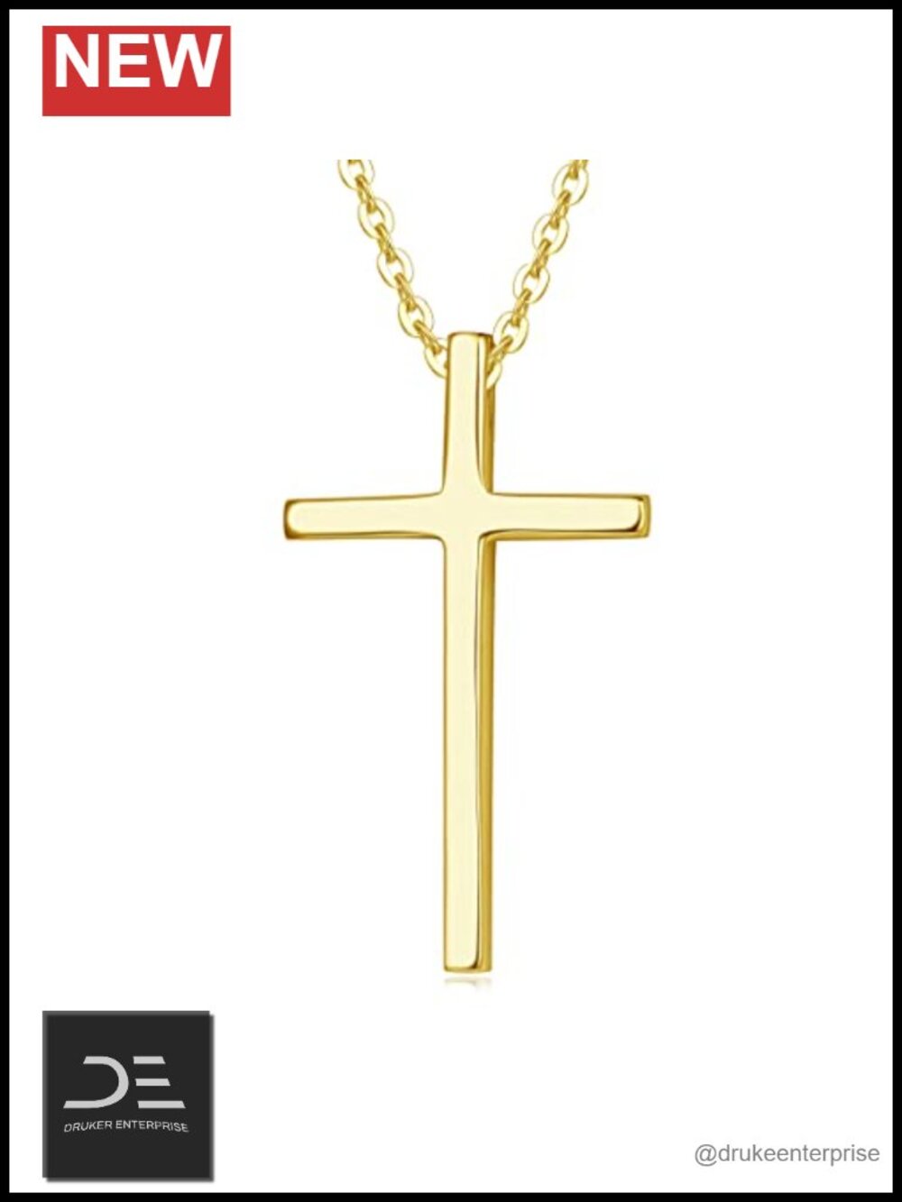14k Gold Cross Pendant Necklace with Cable Chain